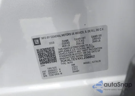 2019 GMC Terrain Sle из США, поврежденный, VIN 3GKALTEVXKL258862